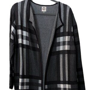 Anne Klein Women's Plaid Open-Front Cardigan – Black & Gray – Size XL